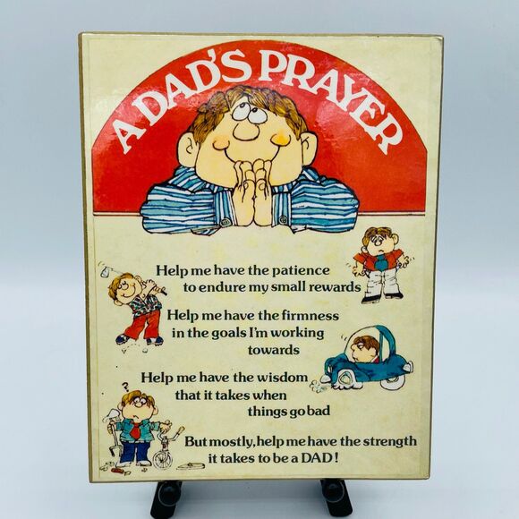 Vintage Wooden Plaque “A Dad’s Prayer” Poem Cartoon Images American Greetings - Picture 1 of 7